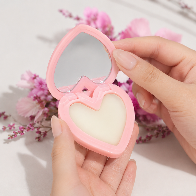A fingertip pressing into the wax balm.