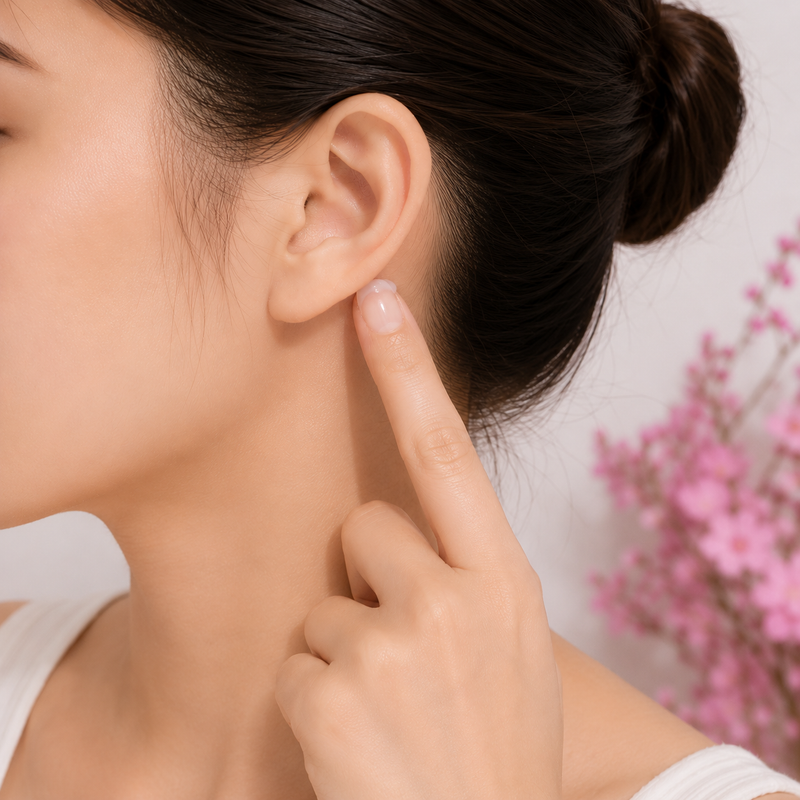 Applying balm just behind the ear.